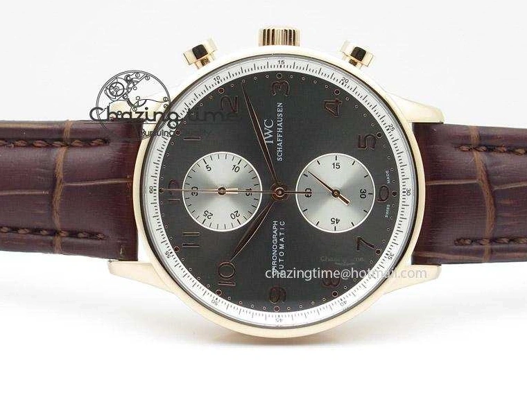 MIROTIME 0110 Original Portuguese 40mm Chrono RG Gray Dial Sliver Subdial on Leather Strap A 7392